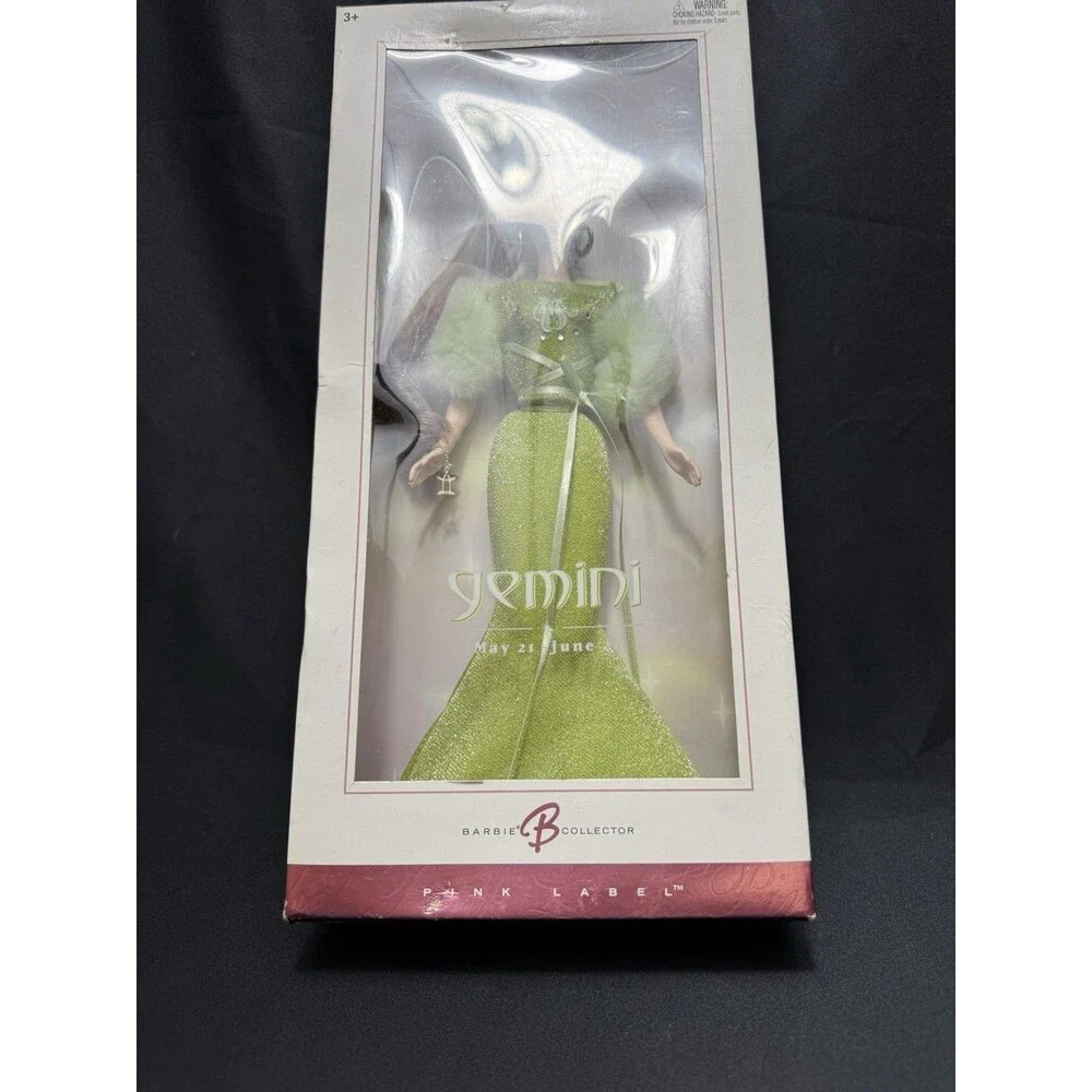 2004 Pink Label Barbie Zodiac Sign Gemini (New, Open Box) Green Dress May June - Picture 3 of 9